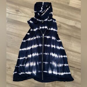 Cable & Guage Hoodie Vest Sleeveless Zip blue tie-dye S